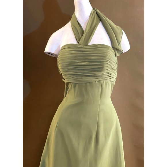 Olive Green Formal Dress Tie-back Shelf Bra Evening Gown Small Train - Picture 2 of 13